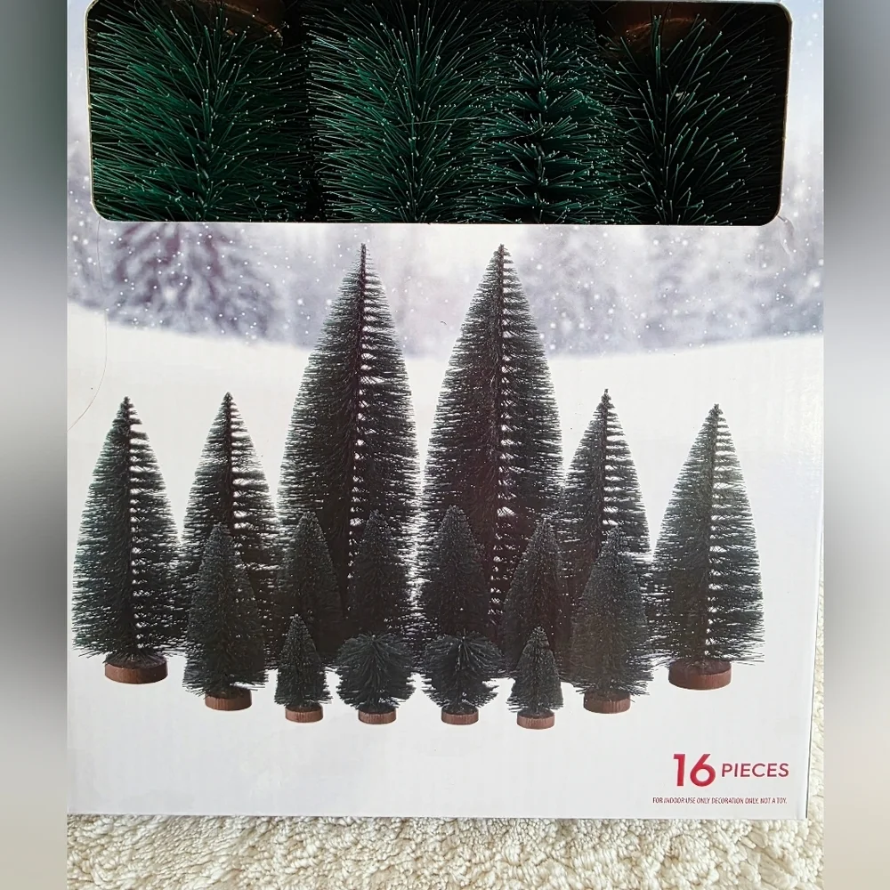 New Holiday Time Christmas Village Bottlebrush Tree Set of 16, size 9